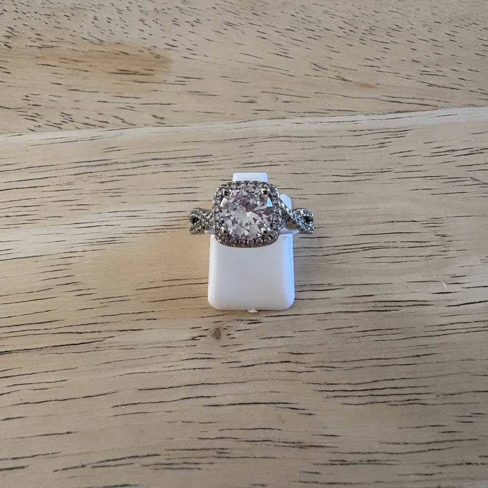 Dazzling Silver Halo Ring with Clear Center Stone